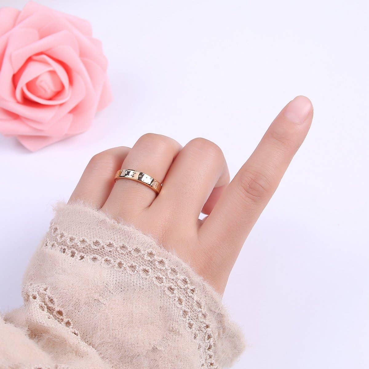Aim Eternal - Gold Celestial Astronomy RING SET, Engraved Sun & Moon & Stars Gold Band Rings, 16K Gold Filled Adjustable Rings U-442