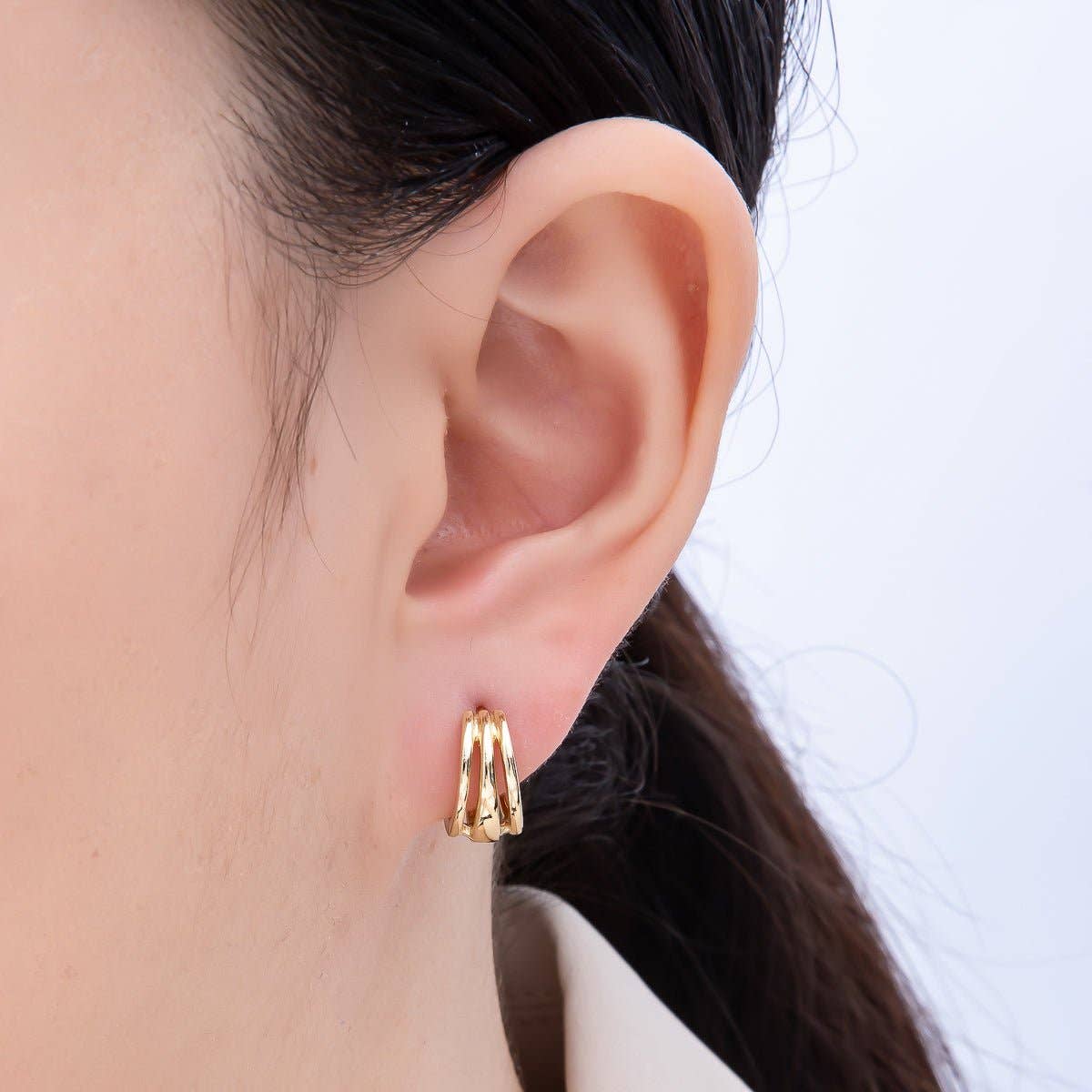 Aim Eternal - 14K Gold Filled 14mm Minimalist Triple Band Cartilage Huggie Earrings | Earrings-00276
