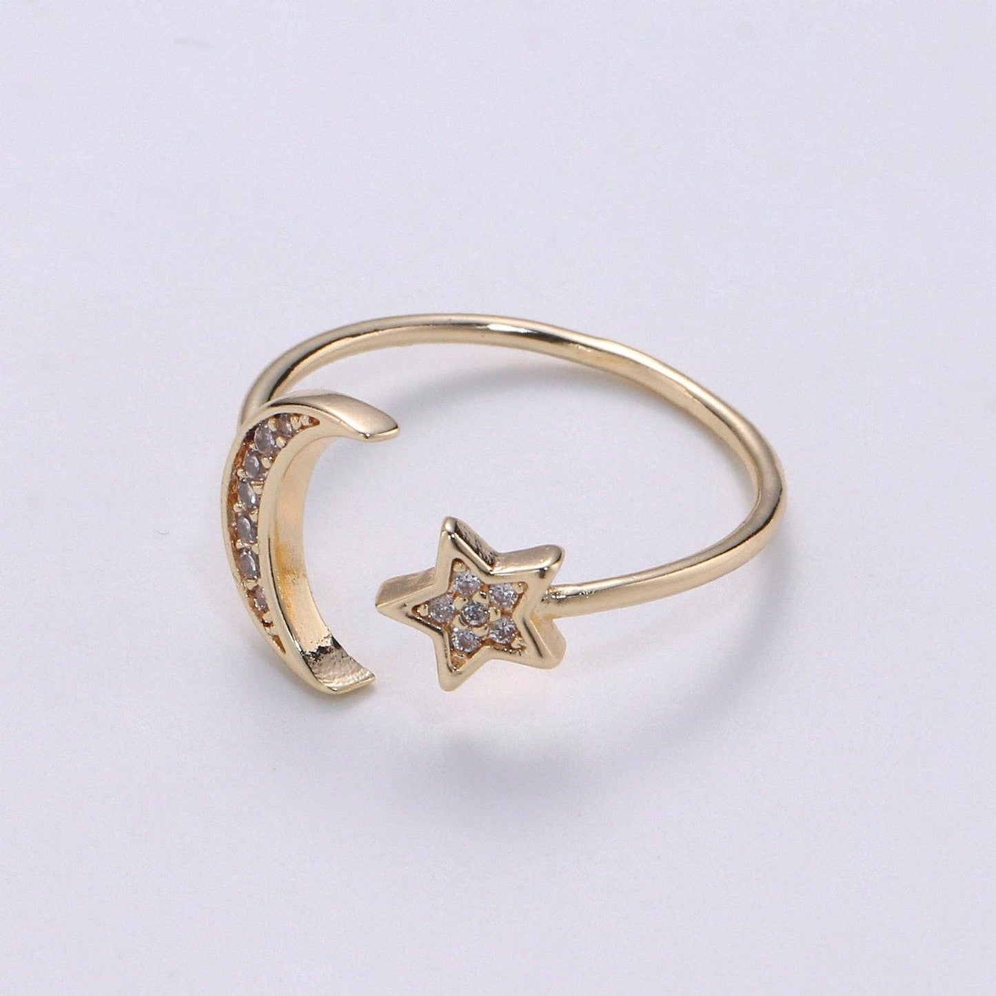 Aim Eternal - Gold Moon and Star Ring- Dainty Adjustable Ring