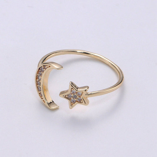 Aim Eternal - Gold Moon and Star Ring- Dainty Adjustable Ring