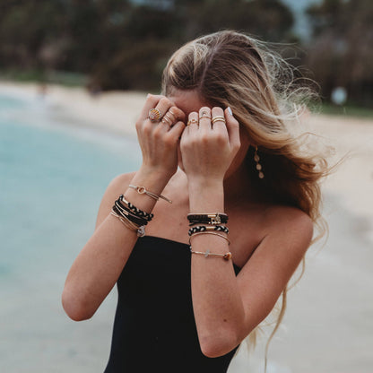 K'lani hair tie bracelets - "Connect" Black & Cream with Gold Accent Hair Tie Bracelets