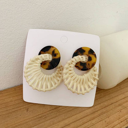 Dipped Shop - Leopard Round Rattan Acrylic Drop Earrings DPJE1714