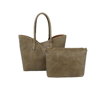 MiMi Wholesale - COL001-2 2-in-1 Stitch Trim Detail Shoulder/Tote Set Bag