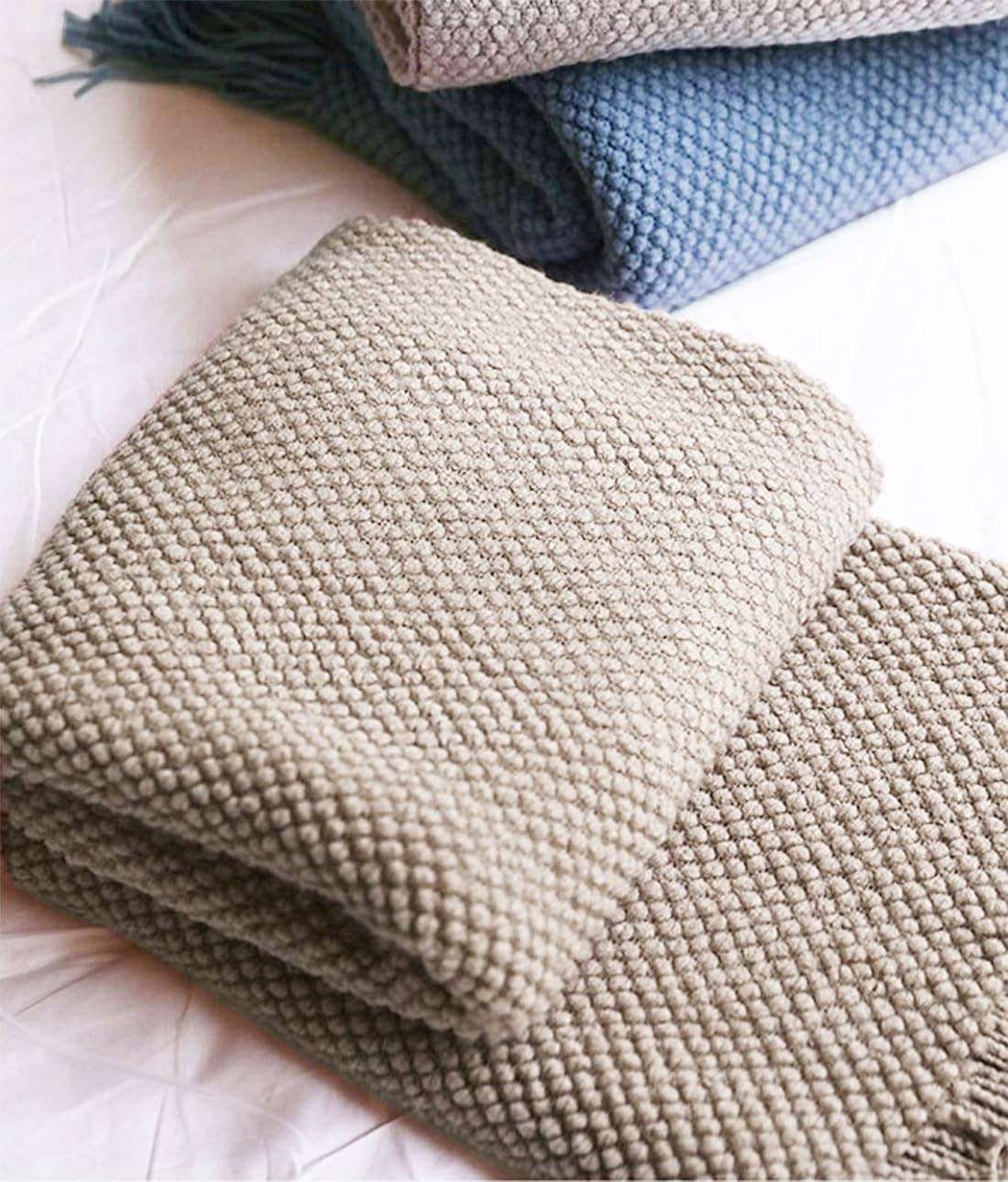 Fennco Styles - Knit Textured 50x60 Inch Throw Blanket with Fringe