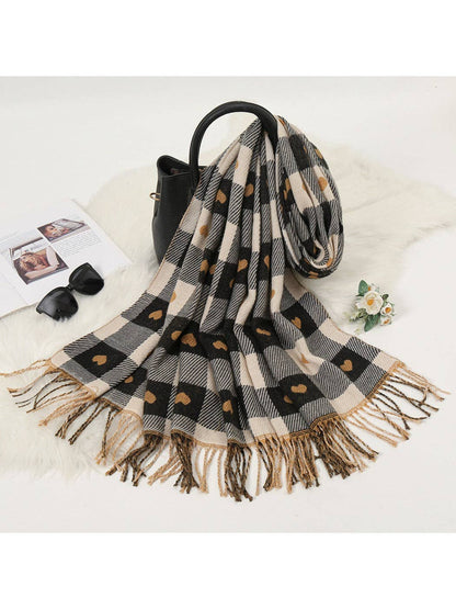 Funkyrel® Atzbranding Limited - Scarvii - Heart Print Plaid Winter Scarf