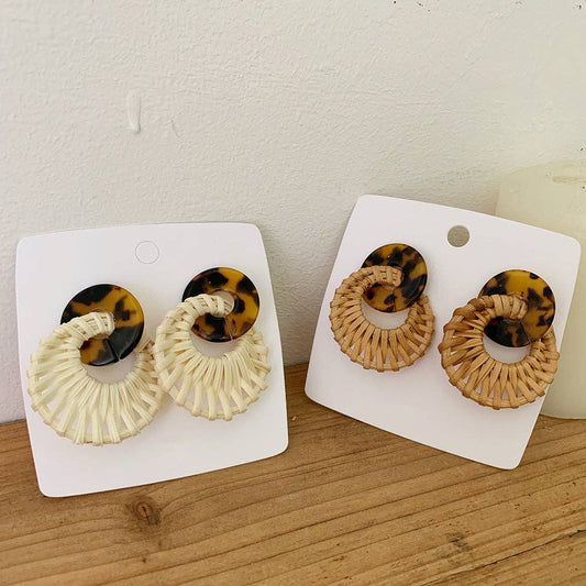 Dipped Shop - Leopard Round Rattan Acrylic Drop Earrings DPJE1714