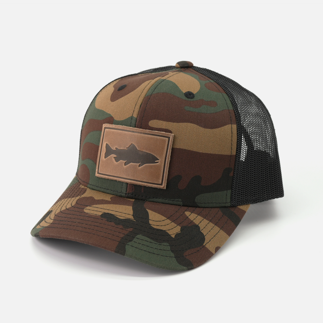 Range Leather Co. - Trout Hat - Leather Patch Trucker Cap
