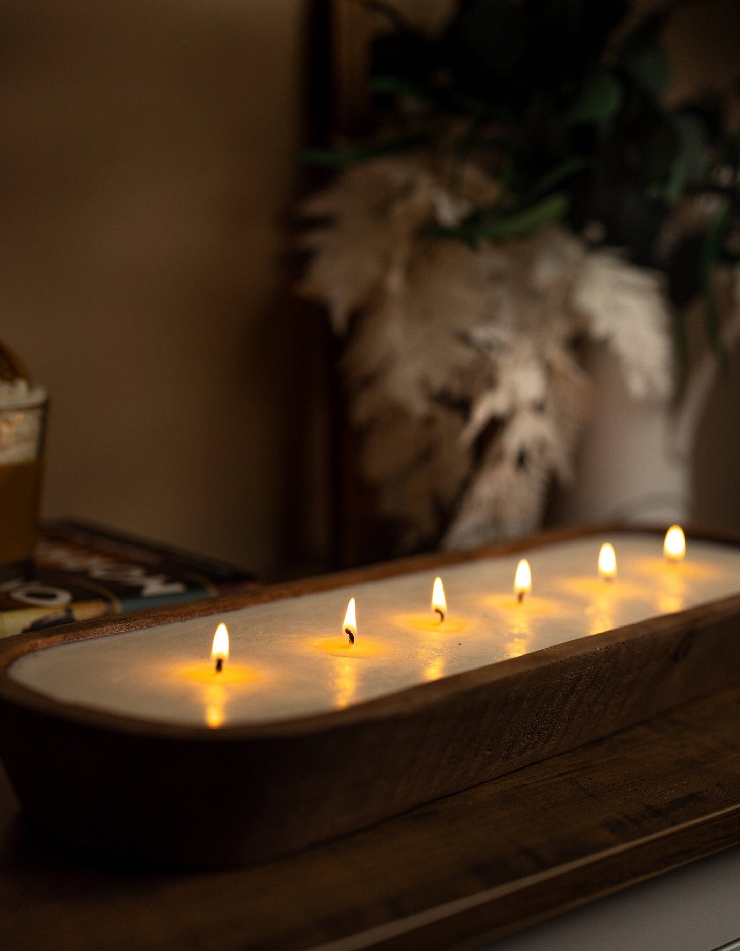 MySunshineCandless - Large Hand Carved 6 Wick Bowl Candle/ Orange Bowl Candle/ Reusable/Wooden Farmhouse Decor/Perfect gifting/ Christmas Holidays