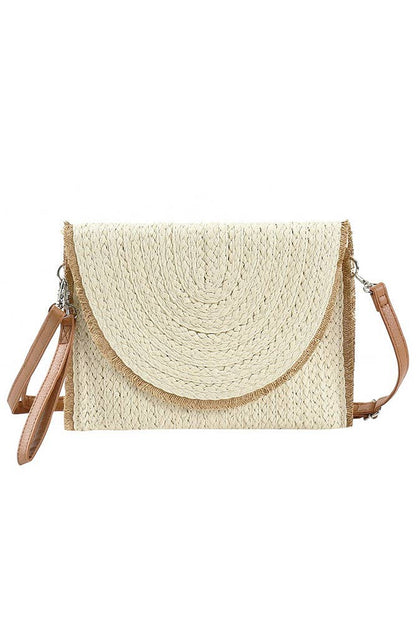 Hana - Frayed Trim Two Tone Straw Clutch Crossbody Bag