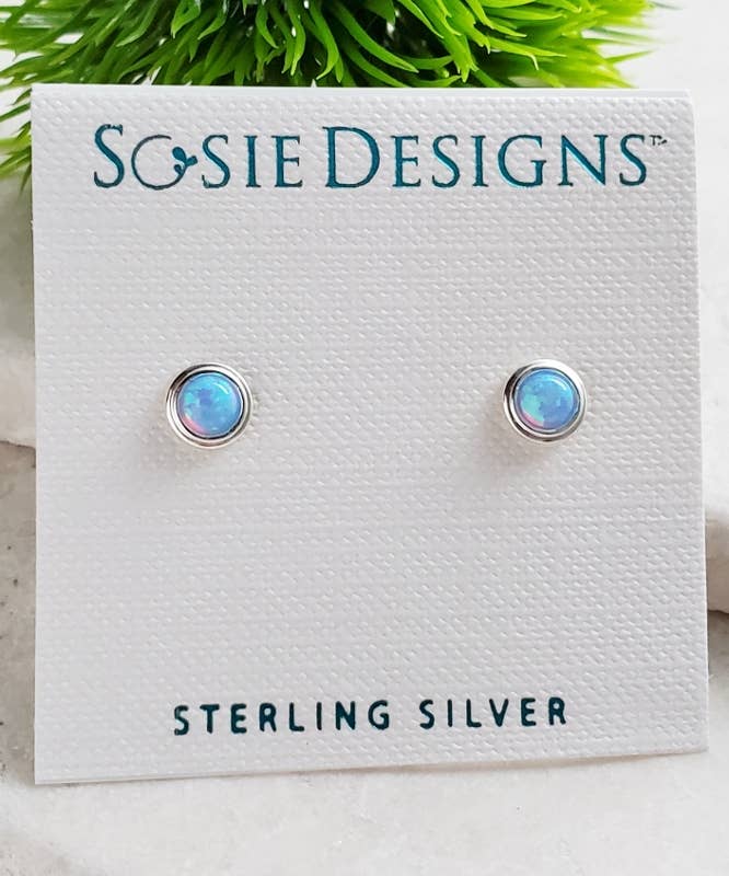 SD102 Sosie Designs - Silver Fire Opal Bezel Studs - Azure Blue