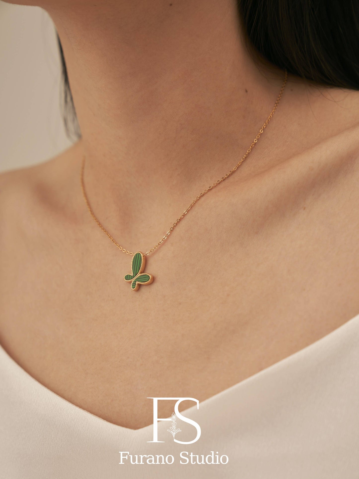 Furano Studio - Green Malachite Butterfly Pendant Necklace