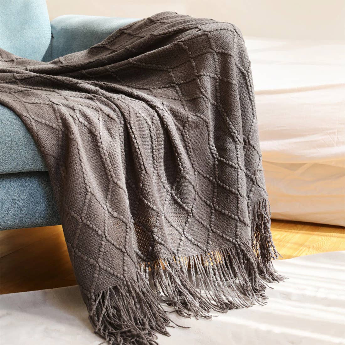 Fennco Styles - Rhombus Diamond Knit 50x60 Inch Throw Blanket