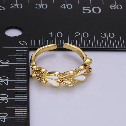 Aim Eternal - 14K Gold Filled White Enamel Baguette Heart Lined Ring | O1172