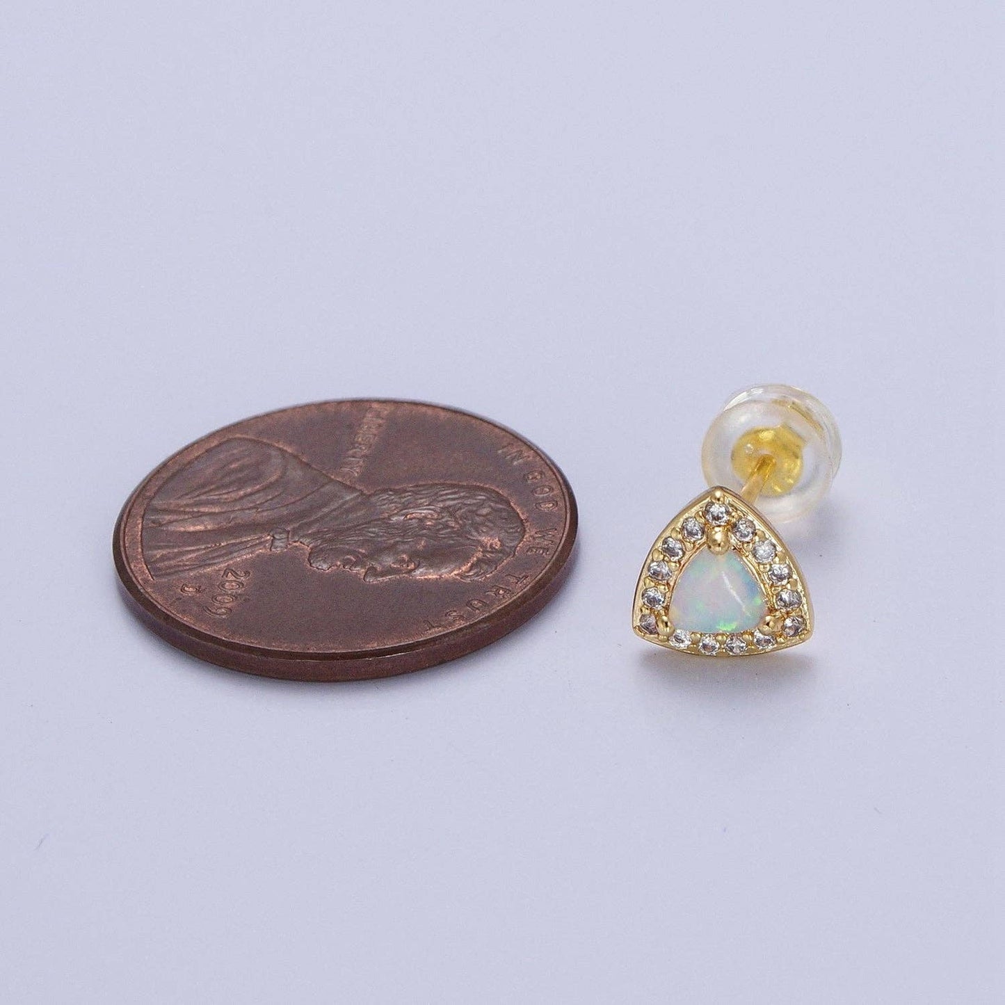 Aim Eternal - 14K Gold Filled White Opal Micro Paved CZ Triangle Stud Earrings | Y086