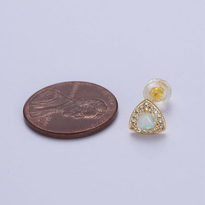 Aim Eternal - 14K Gold Filled White Opal Micro Paved CZ Triangle Stud Earrings | Y086