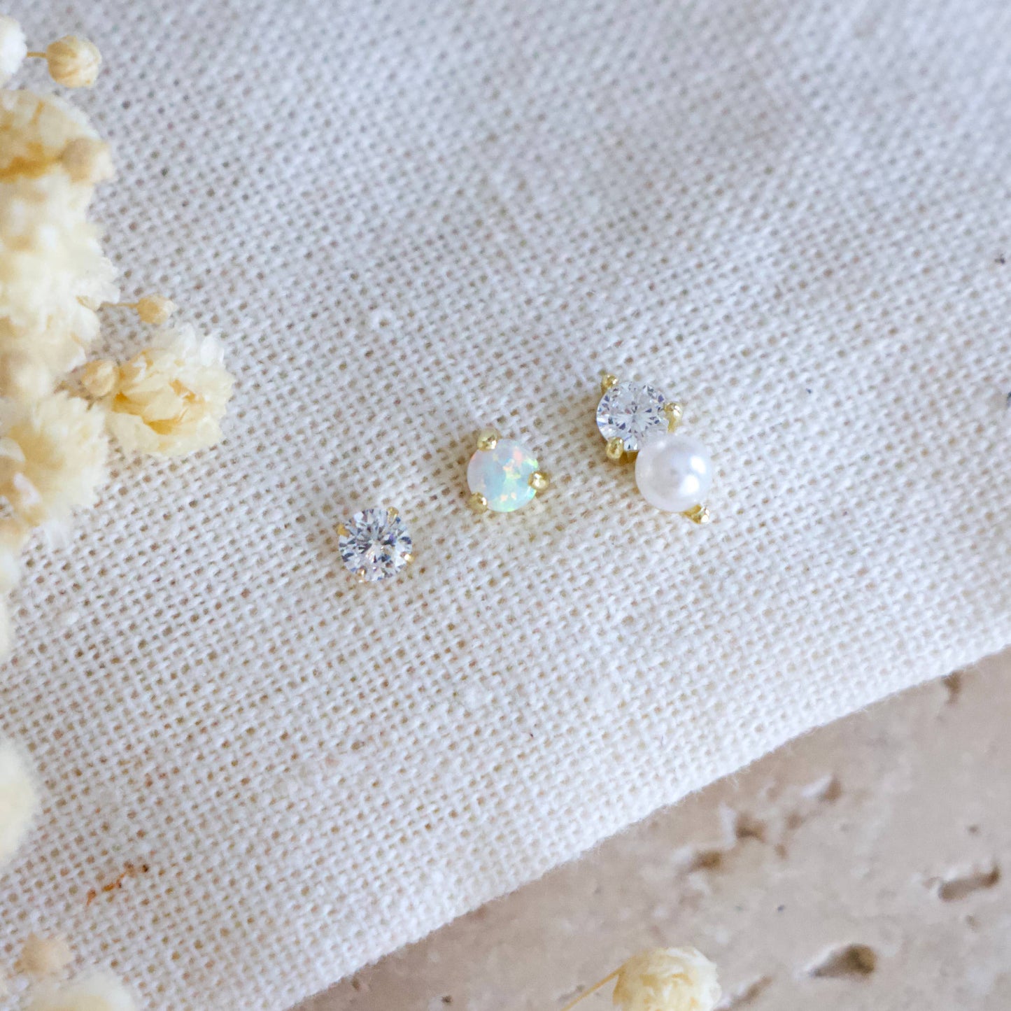 Mesa Blue - Opal, Pearl, CZ Earring Set, Hypoallergenic, Sterling 
