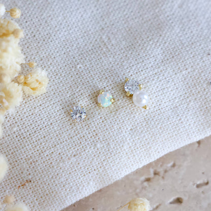 Mesa Blue - Opal, Pearl, CZ Earring Set, Hypoallergenic, Sterling 