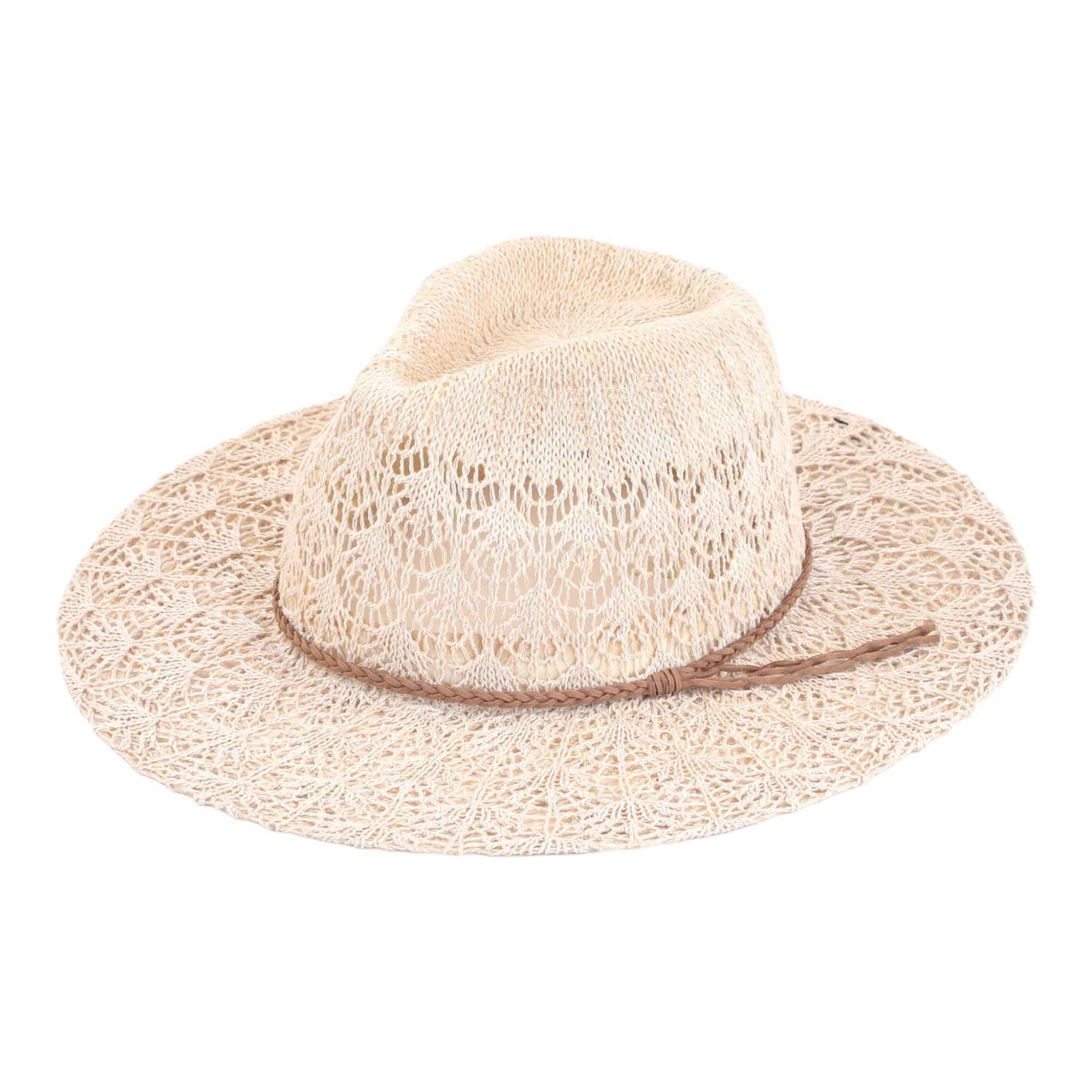 MiMi Wholesale - KP013 Horseshoe Lace With Braided Suede Trim Panama Hat