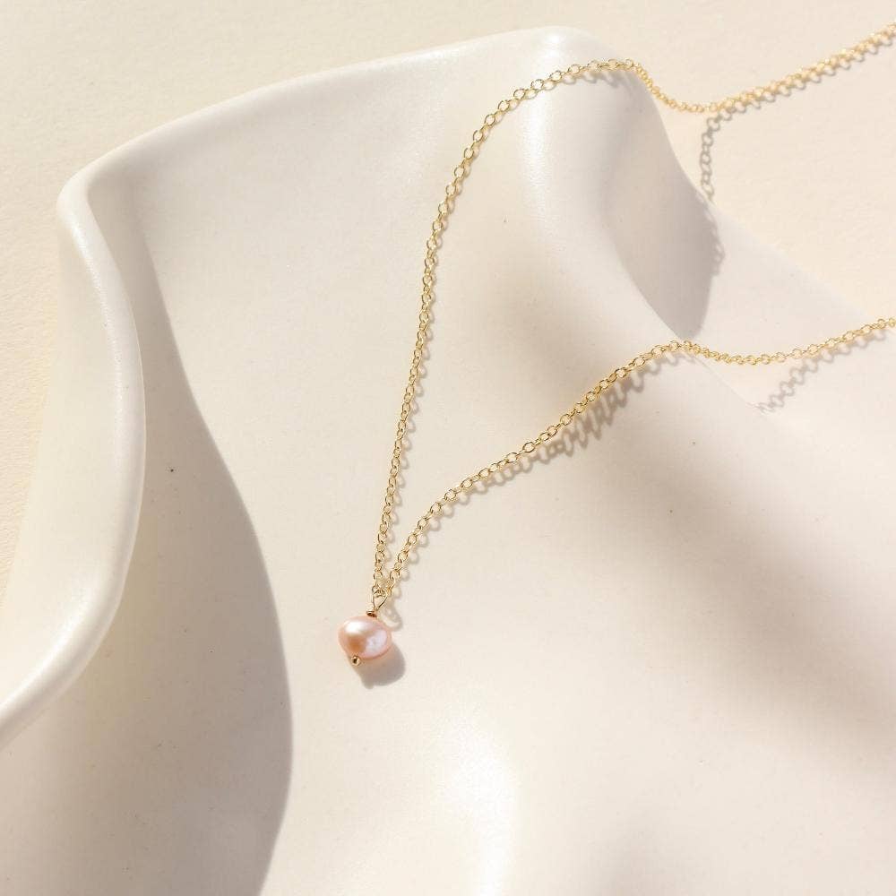 Token Jewelry - Pink Pearl Necklace in 14k Gold Fill or Sterling Silver 
