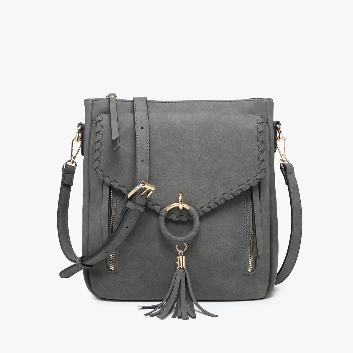 Jen & Co. - M2347 Layla Faux Suede Whipstitch Crossbody w/ Tassel