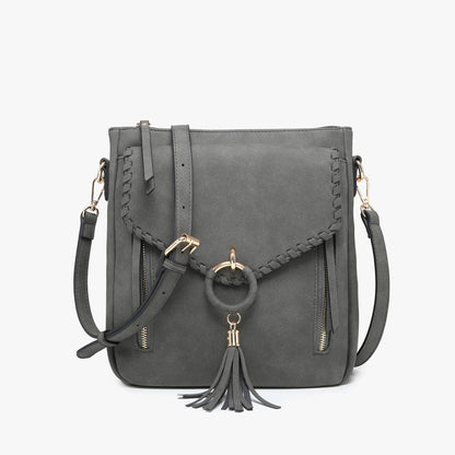 Jen & Co. - M2347 Layla Faux Suede Whipstitch Crossbody w/ Tassel