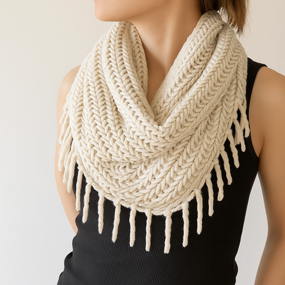 Ivory Knit Tassel Infinity Loop Scarf