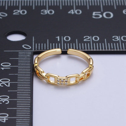 Aim Eternal - Minimalist Cable Chain Link Micro Paved Cubic Zirconia Adjustable Ring | X590