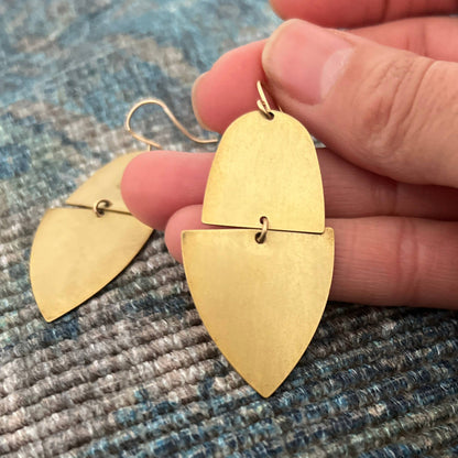 Sela+Sage - Worn Gold Brass, Arch Triangle Earrings with Gold Filled