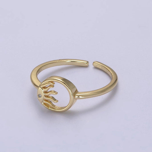 Aim Eternal - 24K Gold Filled Sun Ring, Celestial Astrology Golden Ring with Crystal Cubic Zirconia CZ S-334