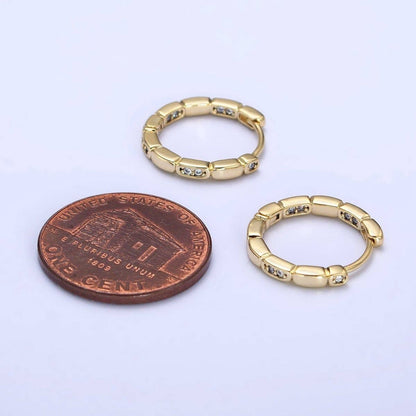 Aim Eternal - 14K Gold Filled Clear CZ Rectangular Round 15mm Huggie Earrings | AB420