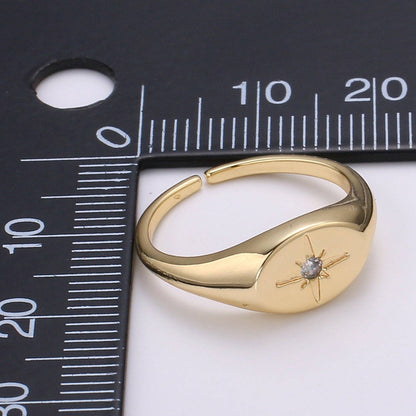 Aim Eternal - 1pc North Star of the Universe Gold Ring, Solitaire CZ Milky way Adjustable Gold Signet Ring, Simple Ring, Circle Ring R494