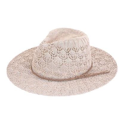 MiMi Wholesale - KP013 Horseshoe Lace With Braided Suede Trim Panama Hat