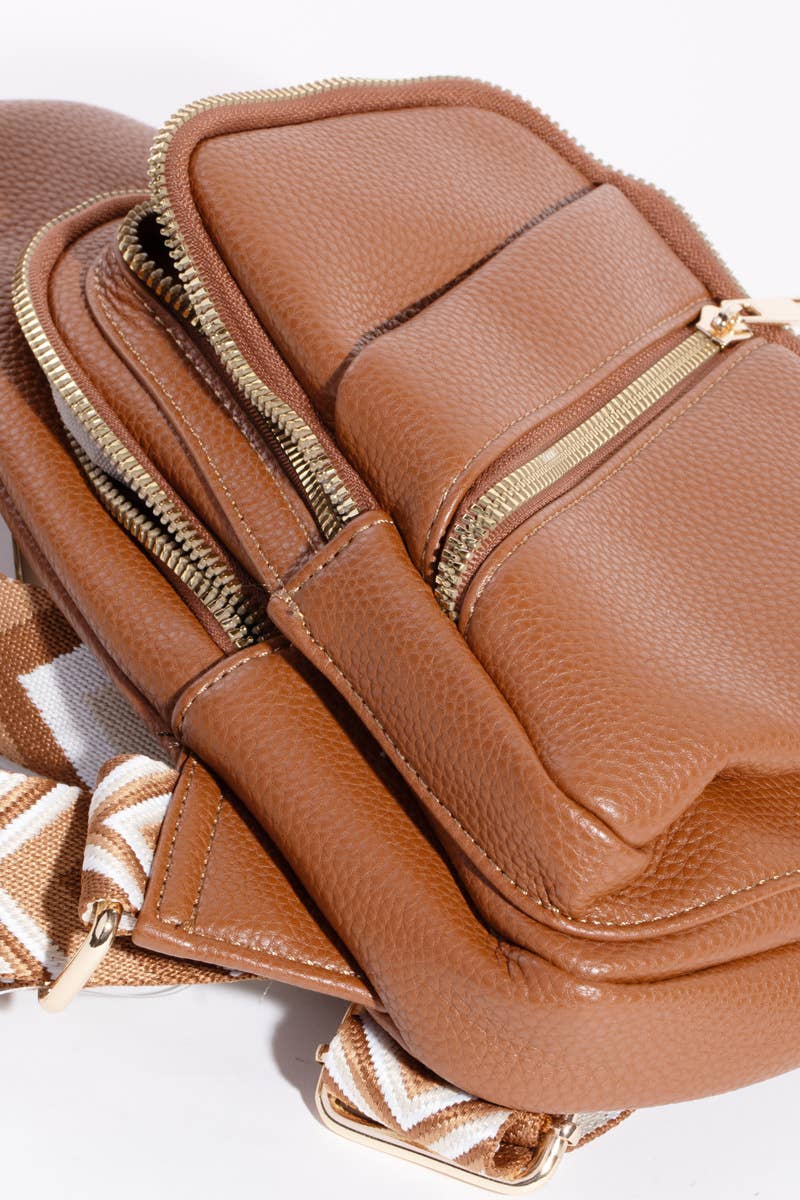 Collections by Fame Accessories - Faux Leather Chevron Strap Sling Bag