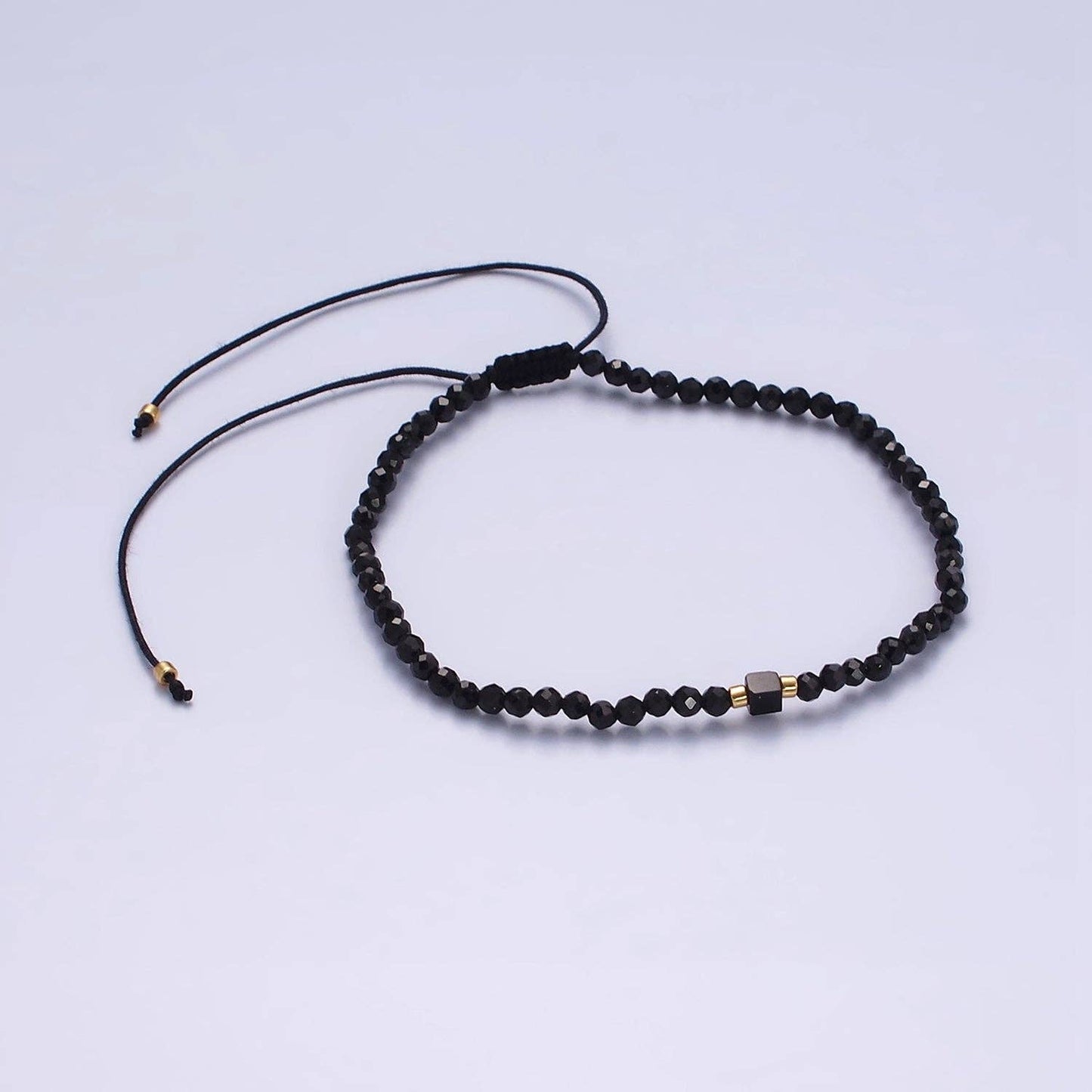 Aim Eternal - 14K Gold Filled Onyx Multifaceted Black Rope Adjustable Friendship Bracelet | WA-2165 ~ WA-2167