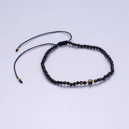 Aim Eternal - 14K Gold Filled Onyx Multifaceted Black Rope Adjustable Friendship Bracelet | WA-2165 ~ WA-2167