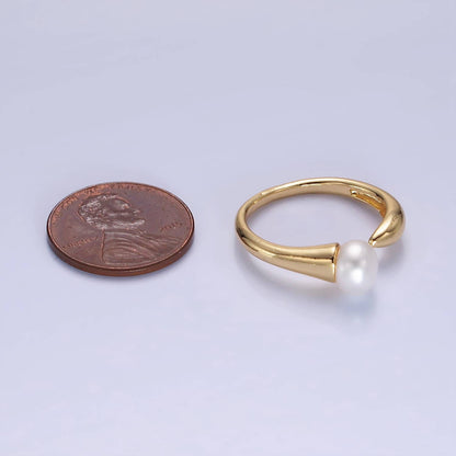 Aim Eternal - 14K Gold Filled Shell Pearl Solitaire Wrap Open Ring | O1317