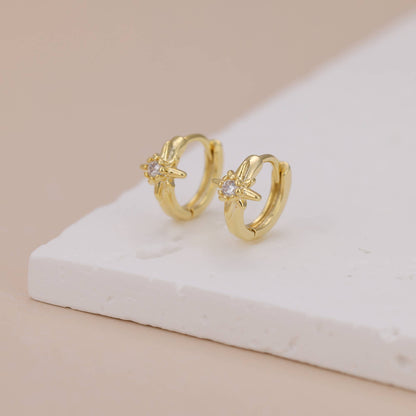 Melange Blanc - E168 star huggie earring, star huggies, star hoop, starburst