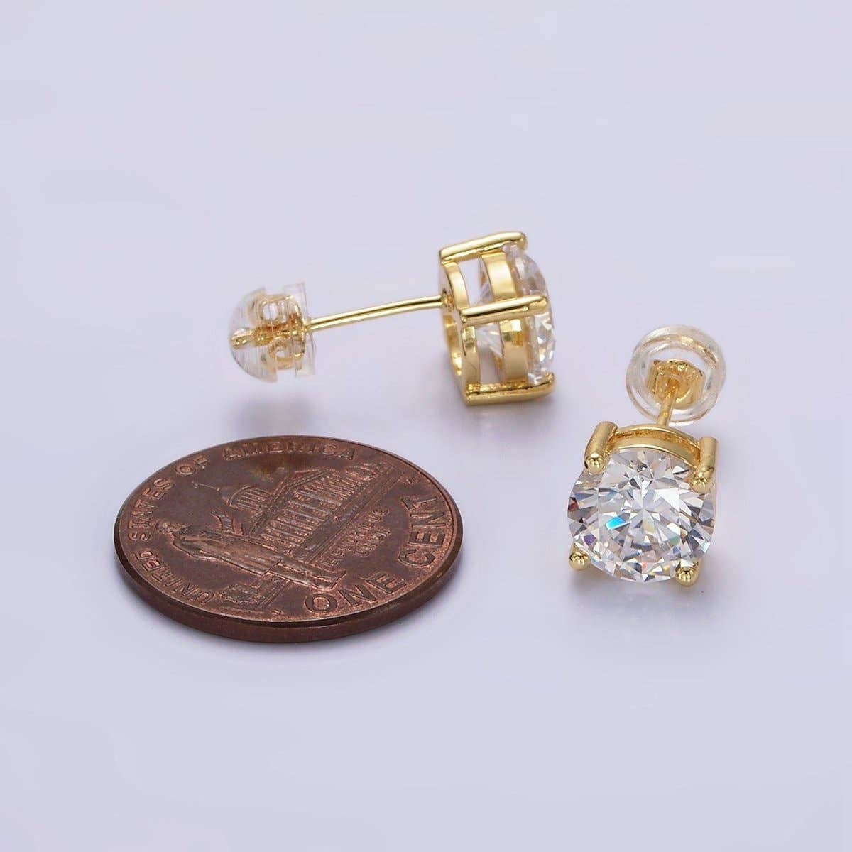 Aim Eternal - 14K Gold Filled 8mm Clear CZ Round Bezel Stud Earrings | AE771