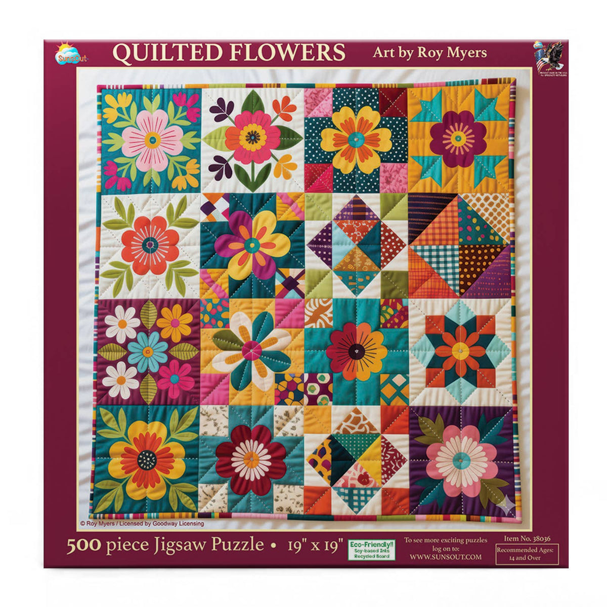 SunsOut - 1034 Quilted Flowers 500 pc Puzzle