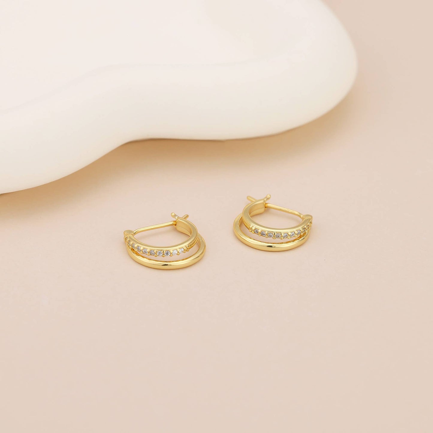 Melange Blanc - E072 double hoop earrings, pave hoop earrings
