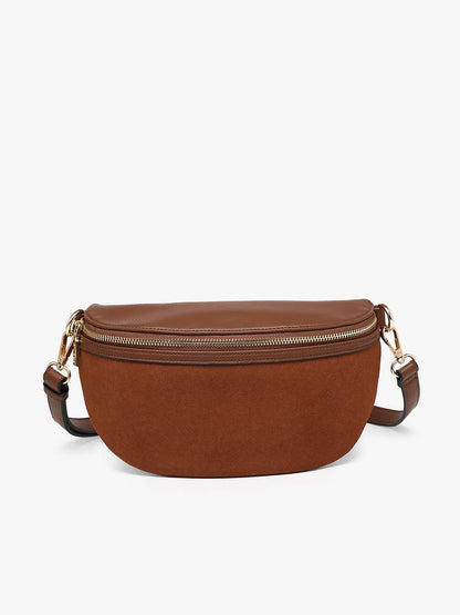 Jen & Co. - Regina Faux Suede Sling Bag w/ Vegan Leather Trim | M2882