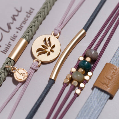 K'lani hair tie bracelets - "Breathe" Lotus Flower Earthy Tones Hair Tie Bracelets