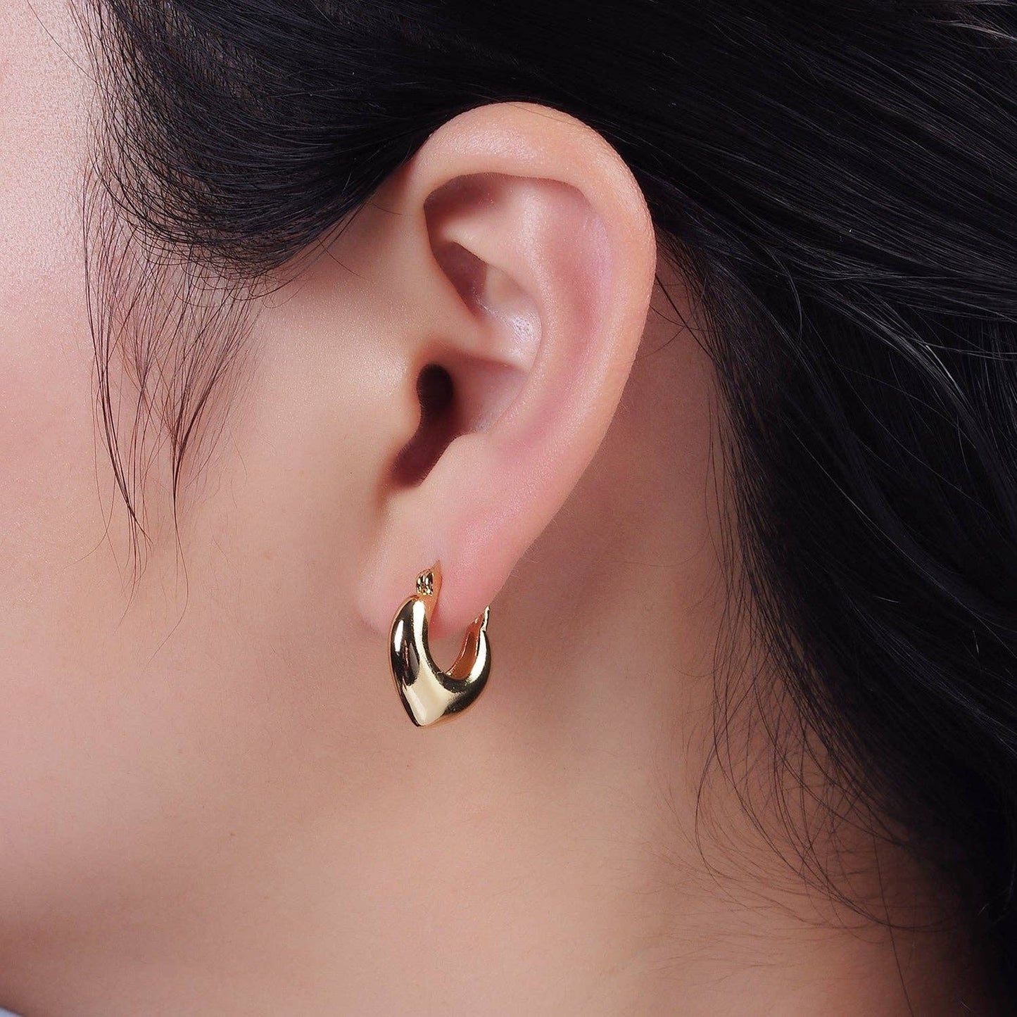 Aim Eternal - 16K Gold Filled V-Shaped Dome French Lock Hoop Earrings