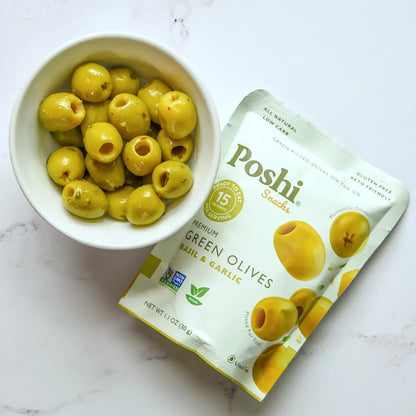 POSHI - Poshi Snack -  Basil & Garlic Pitted Green Olives 1.1oz/10ct