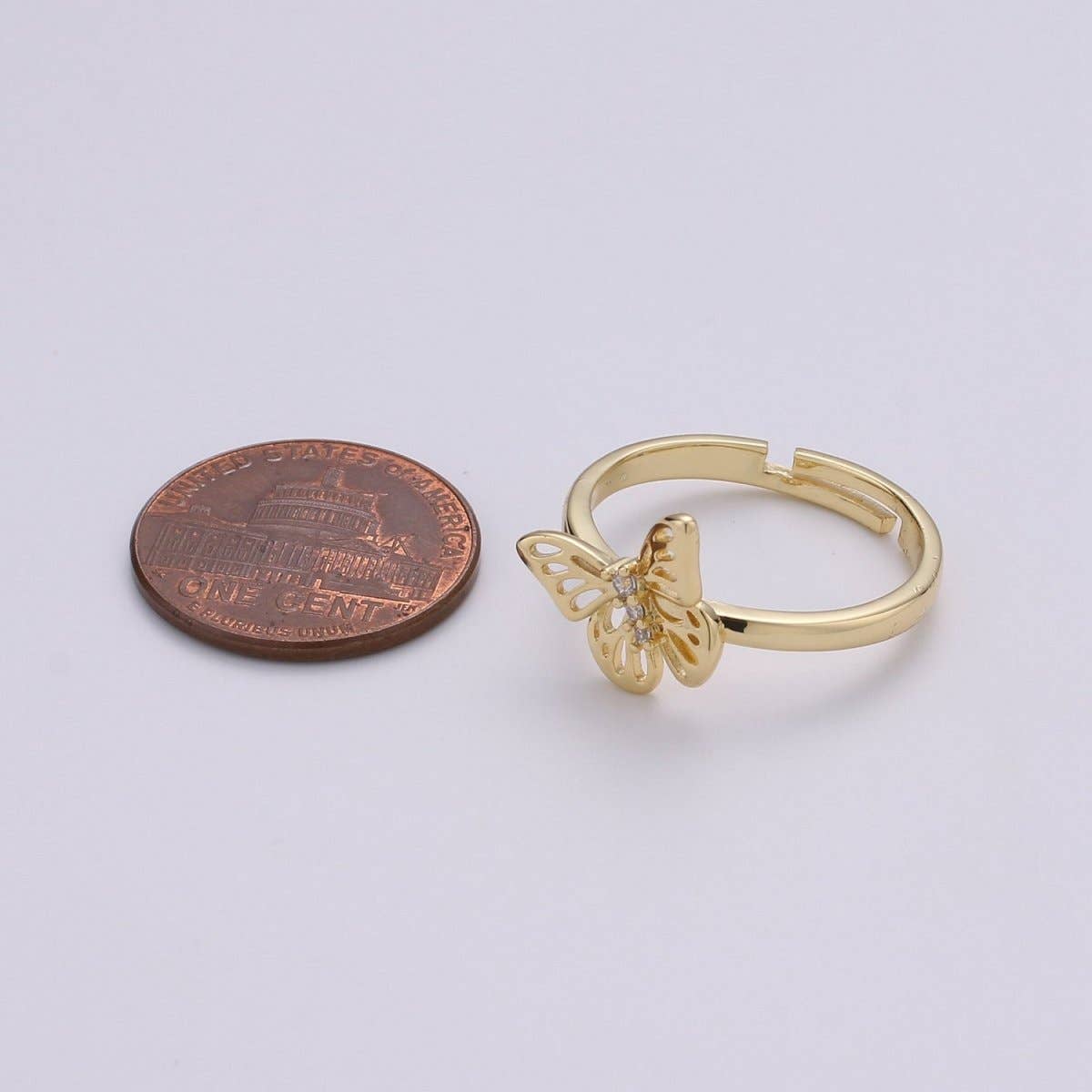 Aim Eternal - 14K Gold Filled Micro Paved CZ Open Butterfly Adjustable Ring | R048
