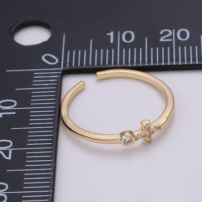 Aim Eternal - Delicate Sideway Cross Ring 18k gold Filled Open Adjustable Ring R306