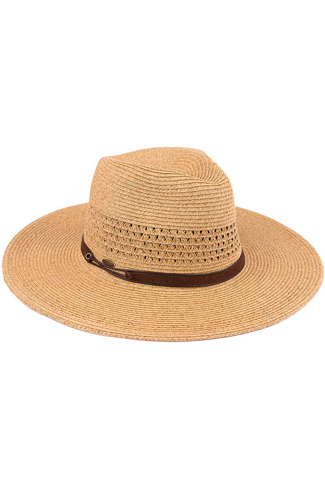 Hana - C.C Faux Leather String Straw Panama Hat