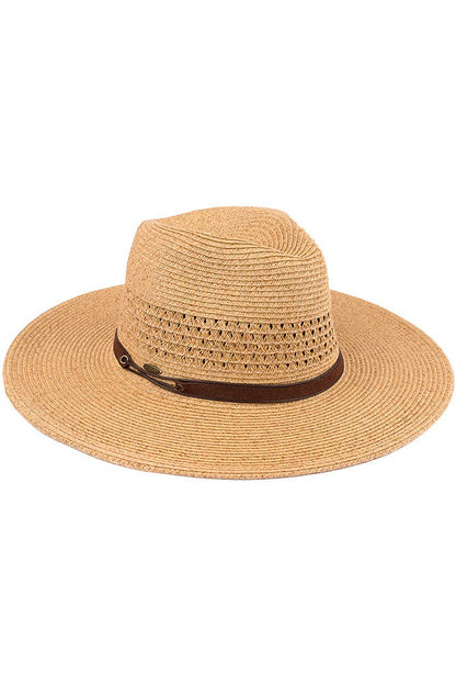 Hana - C.C Faux Leather String Straw Panama Hat