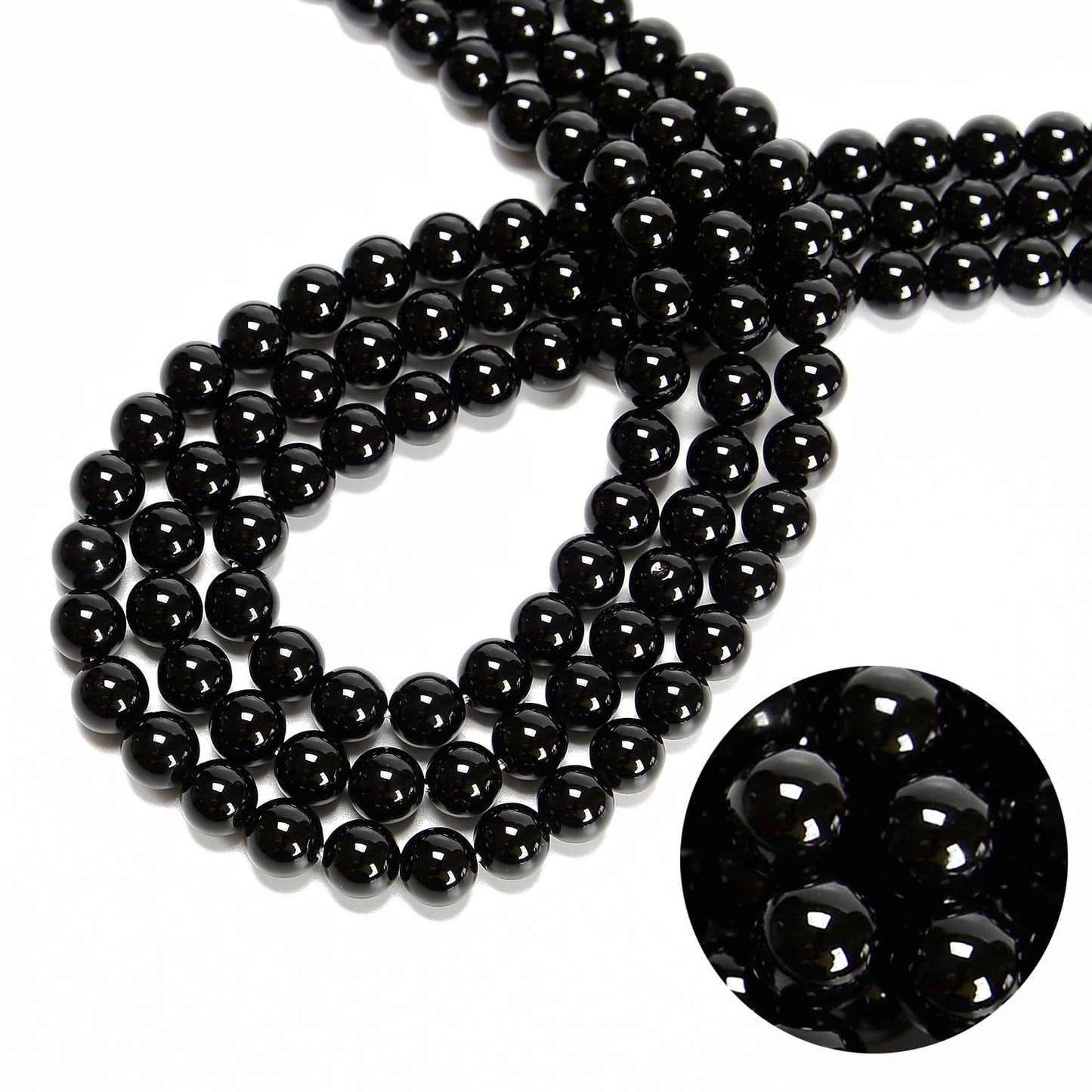 CRCBEADS - Black Onyx Smooth Round Beads 4mm 6mm 8mm 10mm 12mm 14-20mm 15.5" Strand