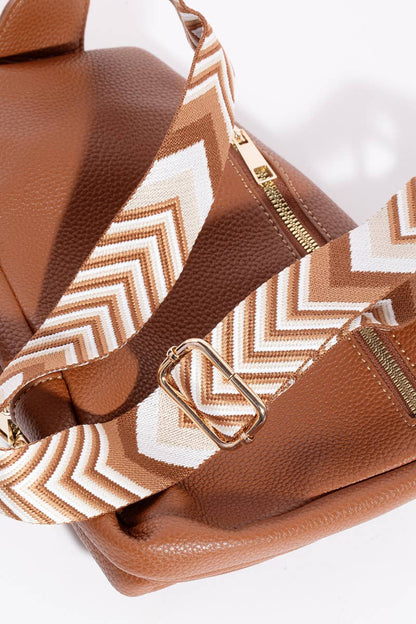 Collections by Fame Accessories - Faux Leather Chevron Strap Sling Bag